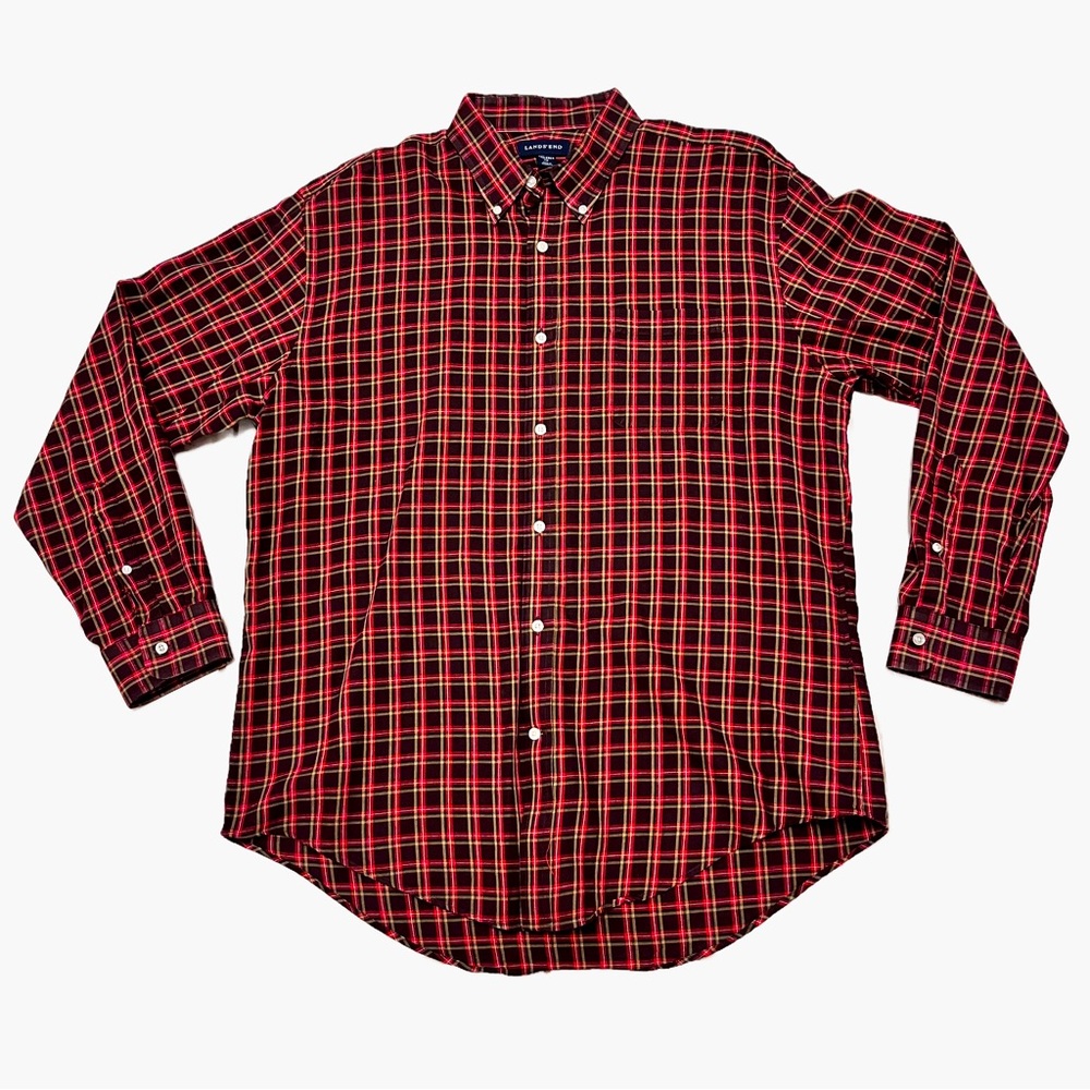 Lands End Fitted Plaid Dress Shirt Size 17/35